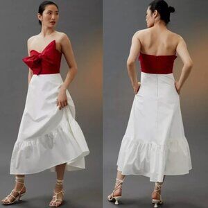 Anthropologie | Hutch Bow Dress Red & White - Size 8 NWT